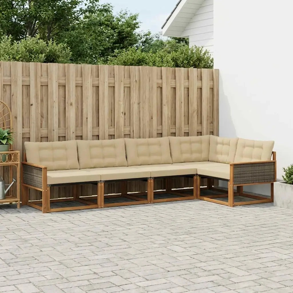 Set di divani da esterno con cuscino 5 pcs Naturale e Beige