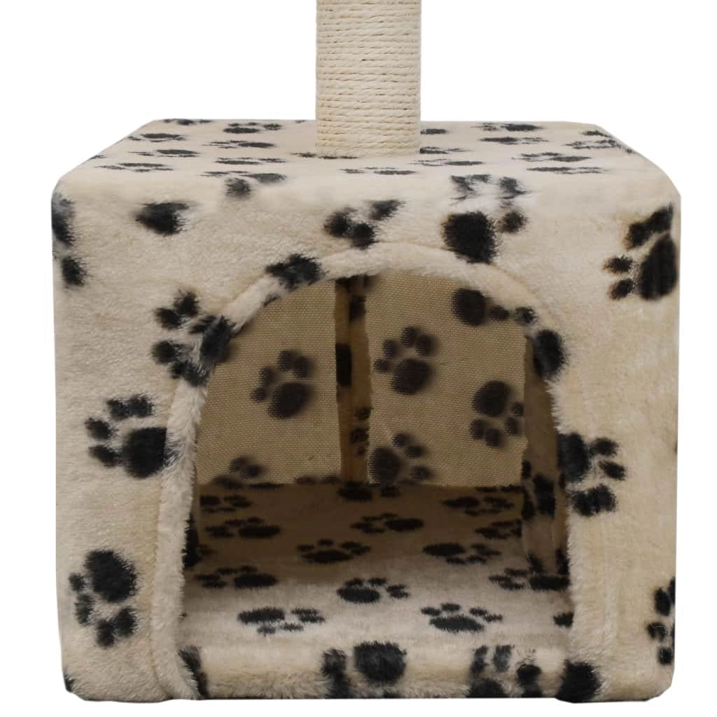 Tiragraffi albero per gatti cuccia per gatti peluche in sisal 55 cm beige con motivo a impronta di zampa 3702074