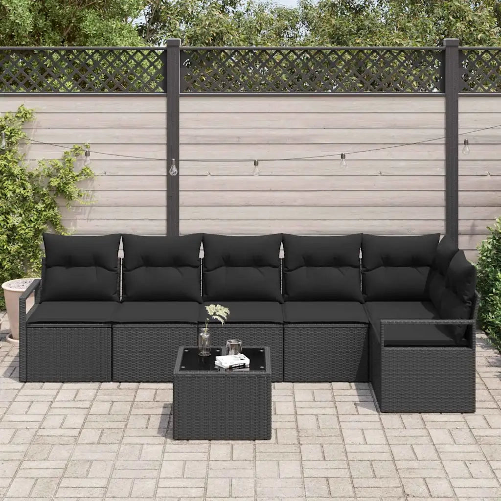Set Divano da Giardino con cuscino 7 pcs Nero polyrattan 3355082