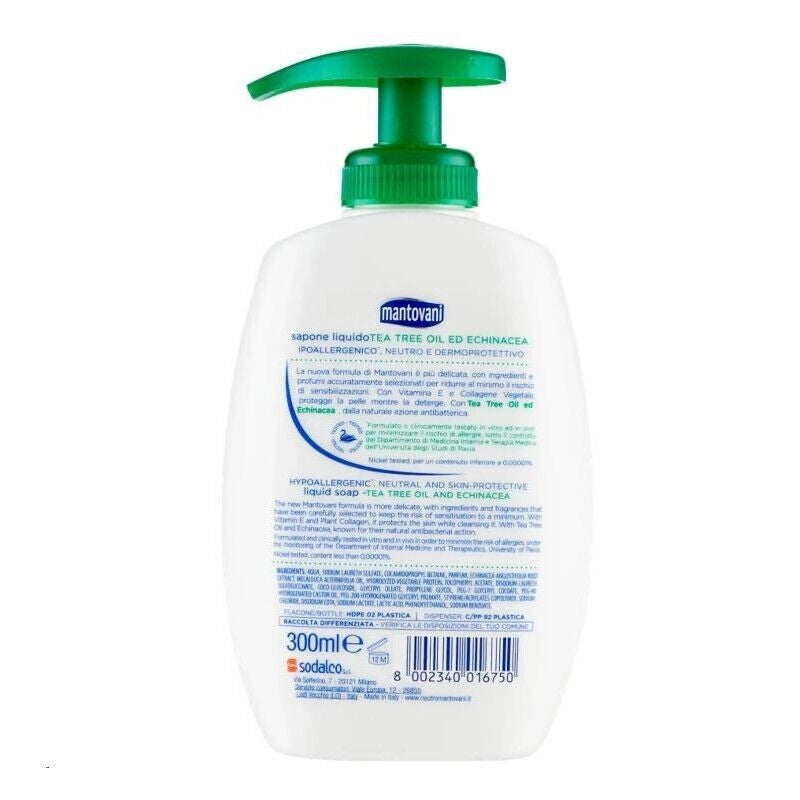 MANTOVANI SAPONE LIQUIDO CON EROGATORE 300 ML IPOALLERGENICO TEA TREE OIL ED ECHINACEA