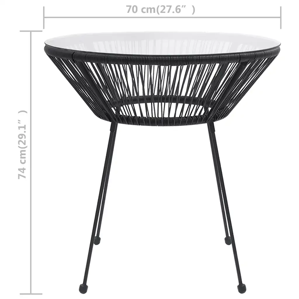 Tavolo da Pranzo per Giardino Nero Ø70x74 cm in Rattan e Vetro 312165
