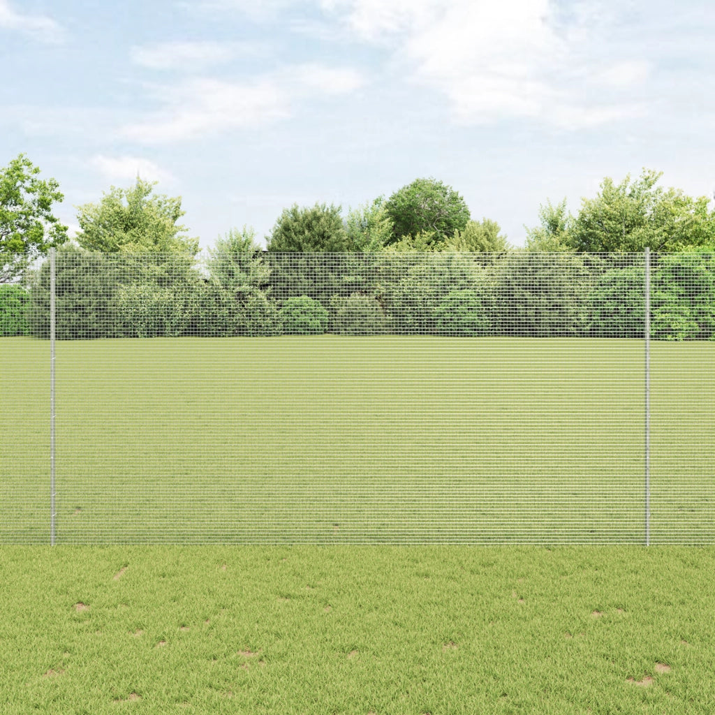 Recinzione in Filo Saldato con 20 Paletti Argento 1.5x50 m Acciaio