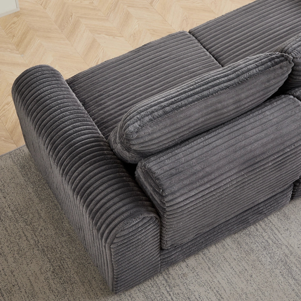 Divano Letto 2 in 1 con Pouf Estraibile e Cuscini ¨C Xylo ¨C Velluto a Coste Angolare Modulare
