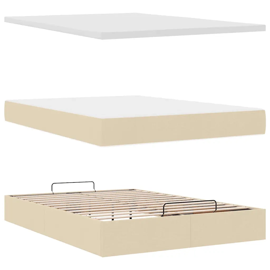 Struttura Letto Pouf con Materasso Crema 140x190 cm in Tessuto 3314008