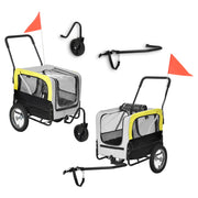 Rimorchio 2in1 per Bicicletta e Passeggiata per Cani e Animali Domestici Fino a 20 kg - Giallo-Grigio-Nero pro.tec