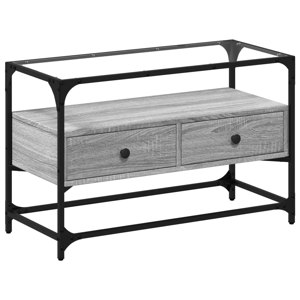 Mobile TV Piano Vetro Grigio Sonoma 80x35x51 Legno Multistrato 846062