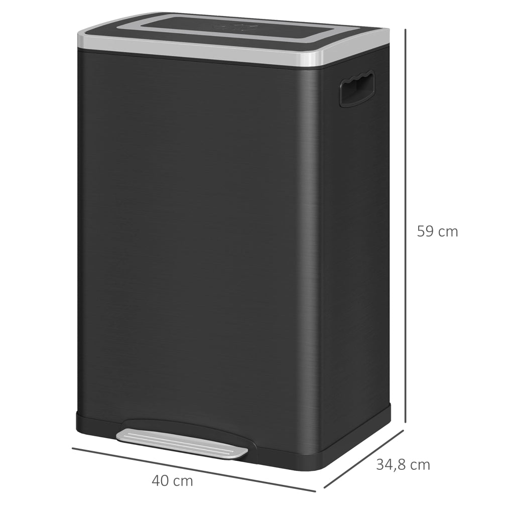 Cestino per la Cucina 2 Scomparti 2x20L ¨C zephmum ¨C Nero 40x34.8x59 cm