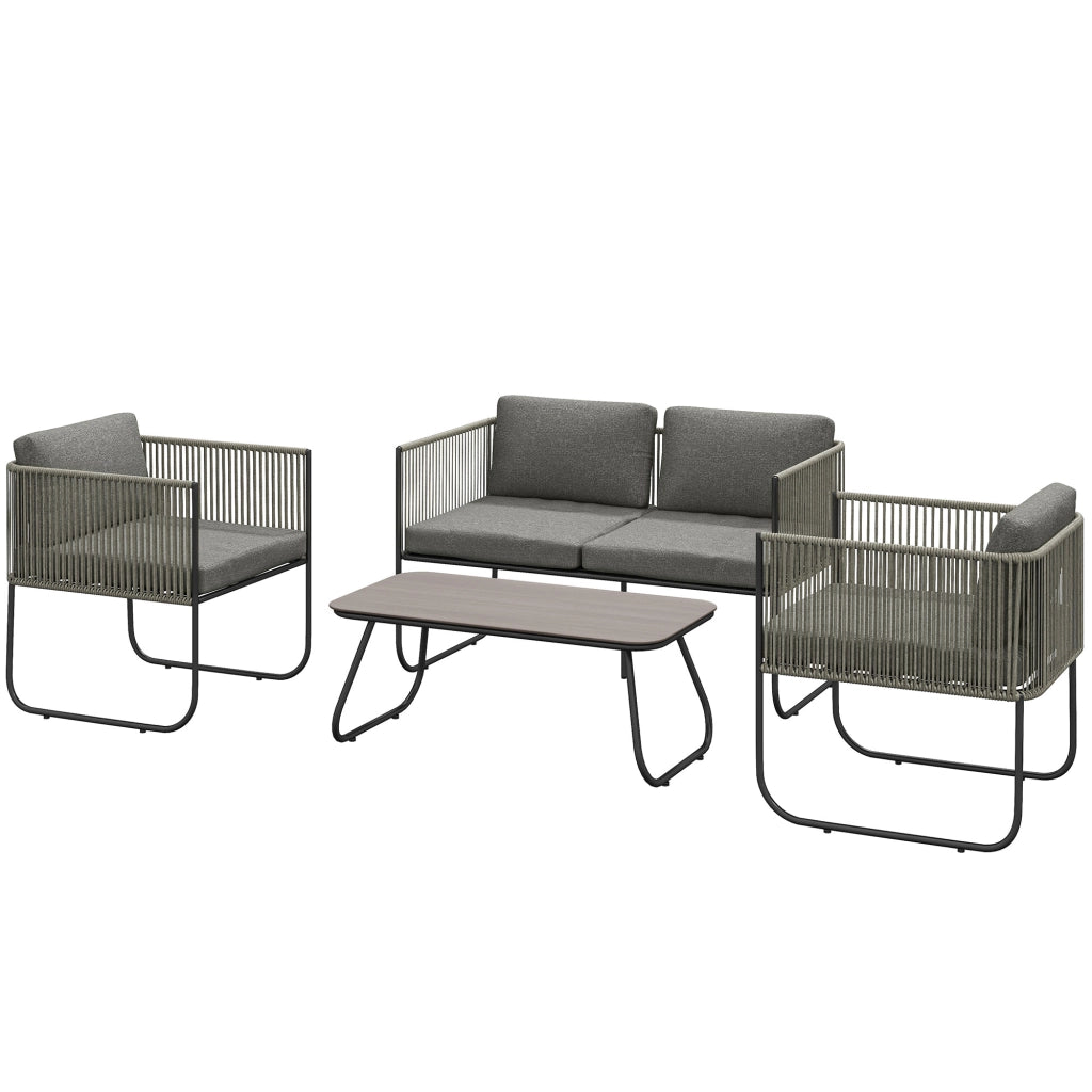 Set Lounge Polyrattan Esterno con Divano, Poltrona, Tavolino e Cuscini ¨C zephmum ¨C Marrone + Grigio Scuro 116x60x69 cm