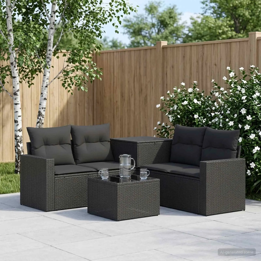 Set di divani 6 pz Nero Rattan sintetico e Acciaio 3447391