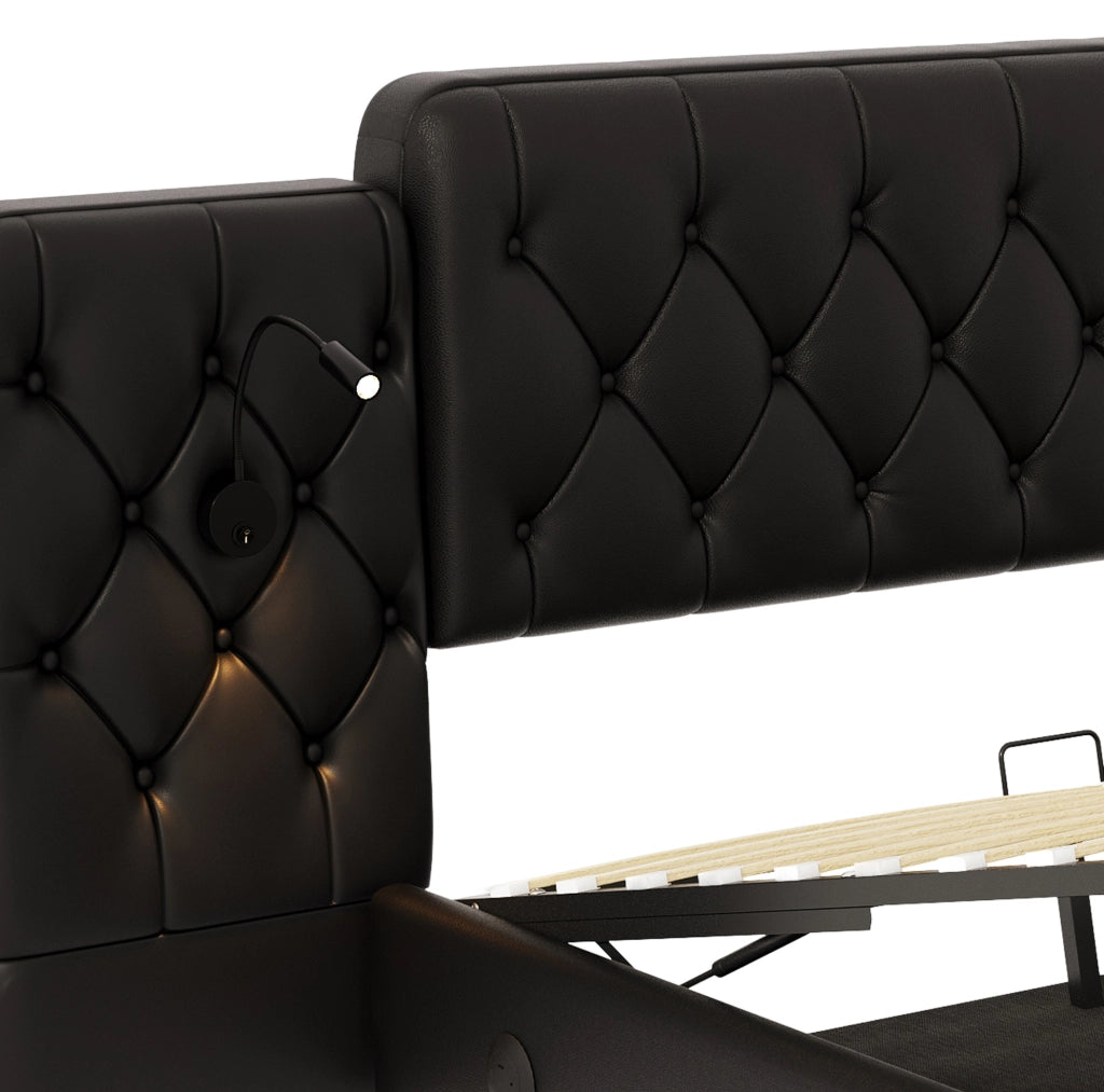 Letto matrimoniale 160x200 cm in PU nero con USB e luci