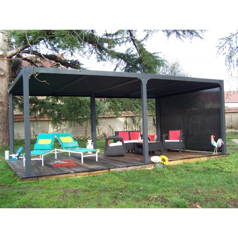 Tenda laterale grigia per pergola bioclimatica lato 360 cm – PVC intrecciato con guide – regolabile in altezza – PERBIR36 Foresta