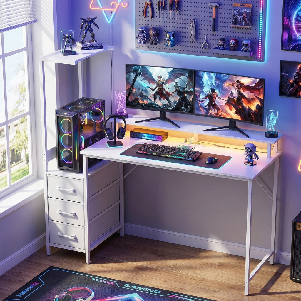 Scrivania Gaming ¨C zephmum ¨C Bianco, Multistrato, 147x