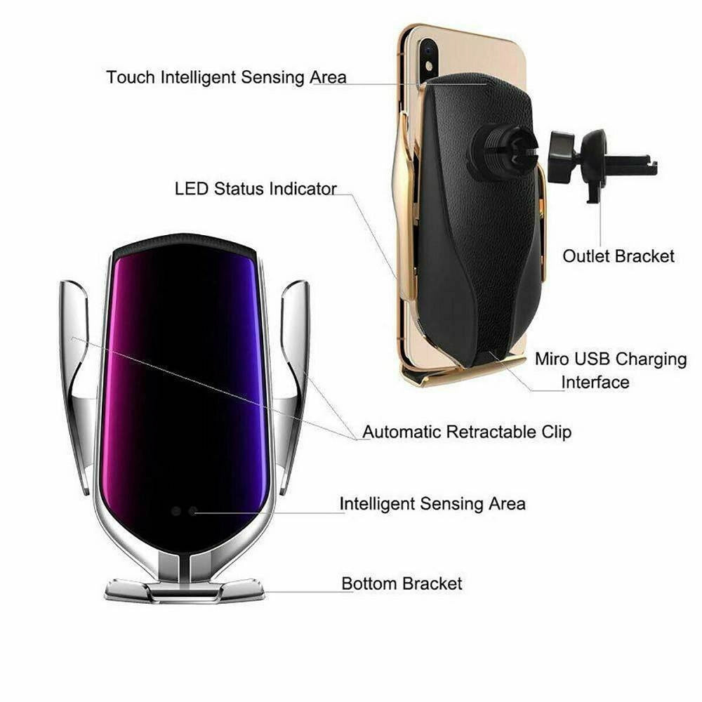 Trade Shop - Caricabatterie Per Auto Wireless Supporto Smartphone R1 Con Sensore Di Apertura -