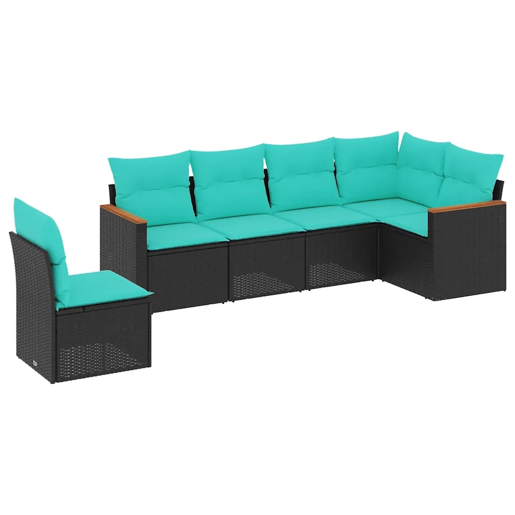 Set Divani da Giardino 6 pz con Cuscini Nero in Polyrattan 3226015
