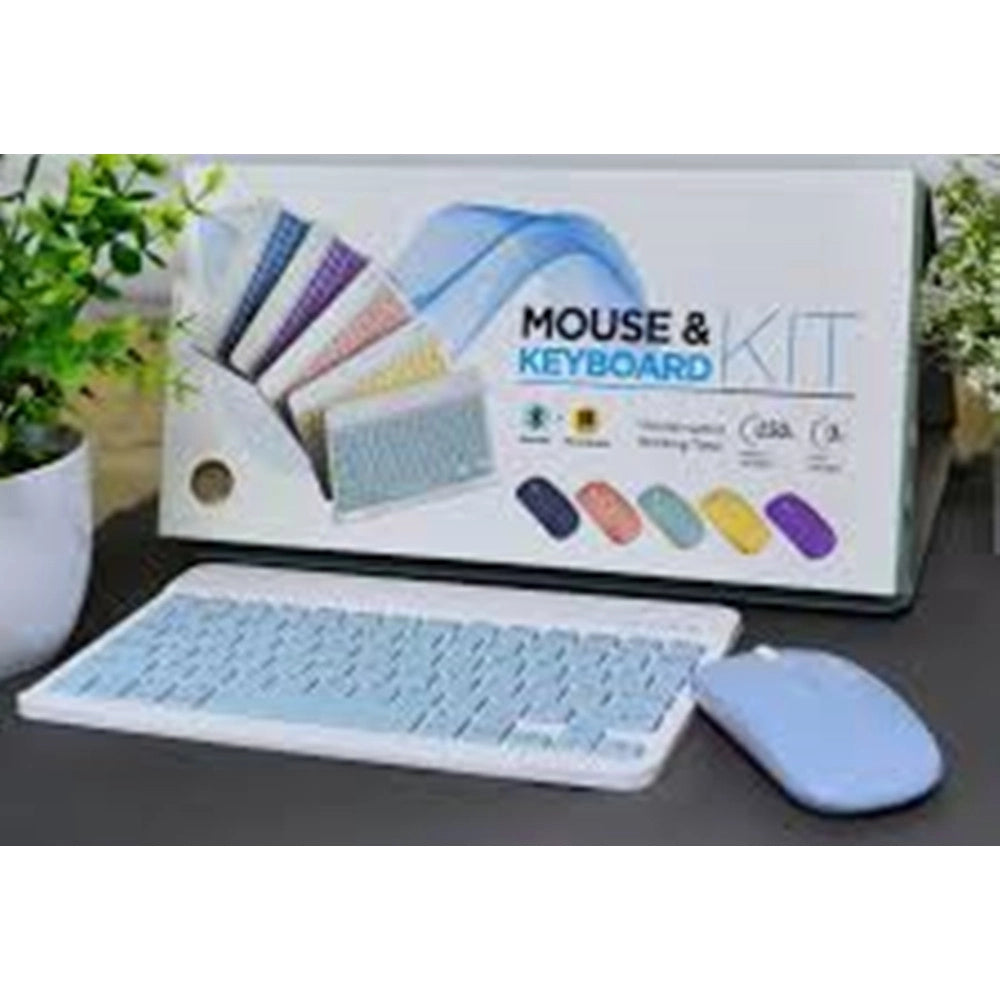 Trade Shop - Set Mini Tastiera Mouse Wireless Bluetooth Ricaricabile Design Sottile Colorato Con Luci -