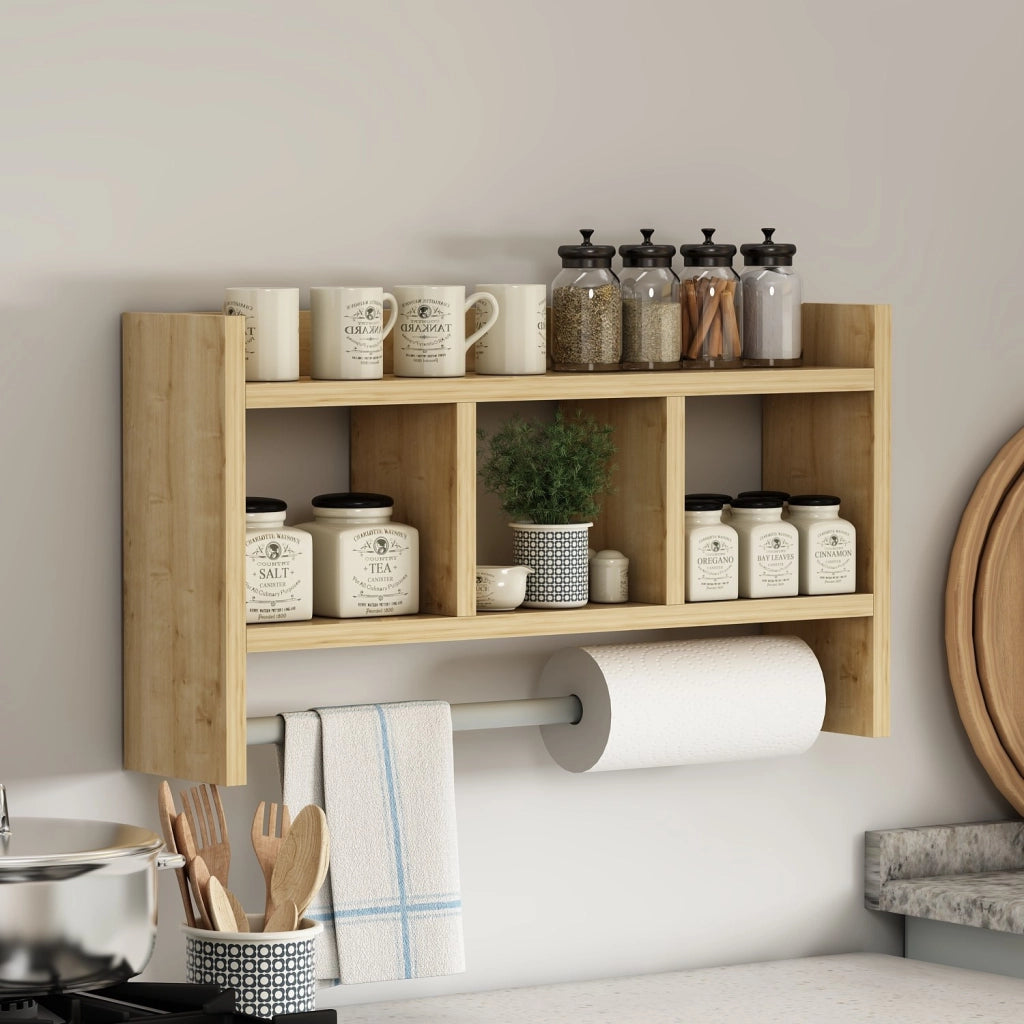 Mensola da parete in legno "Asya" - 63 x 14 x 35 cm - Beige