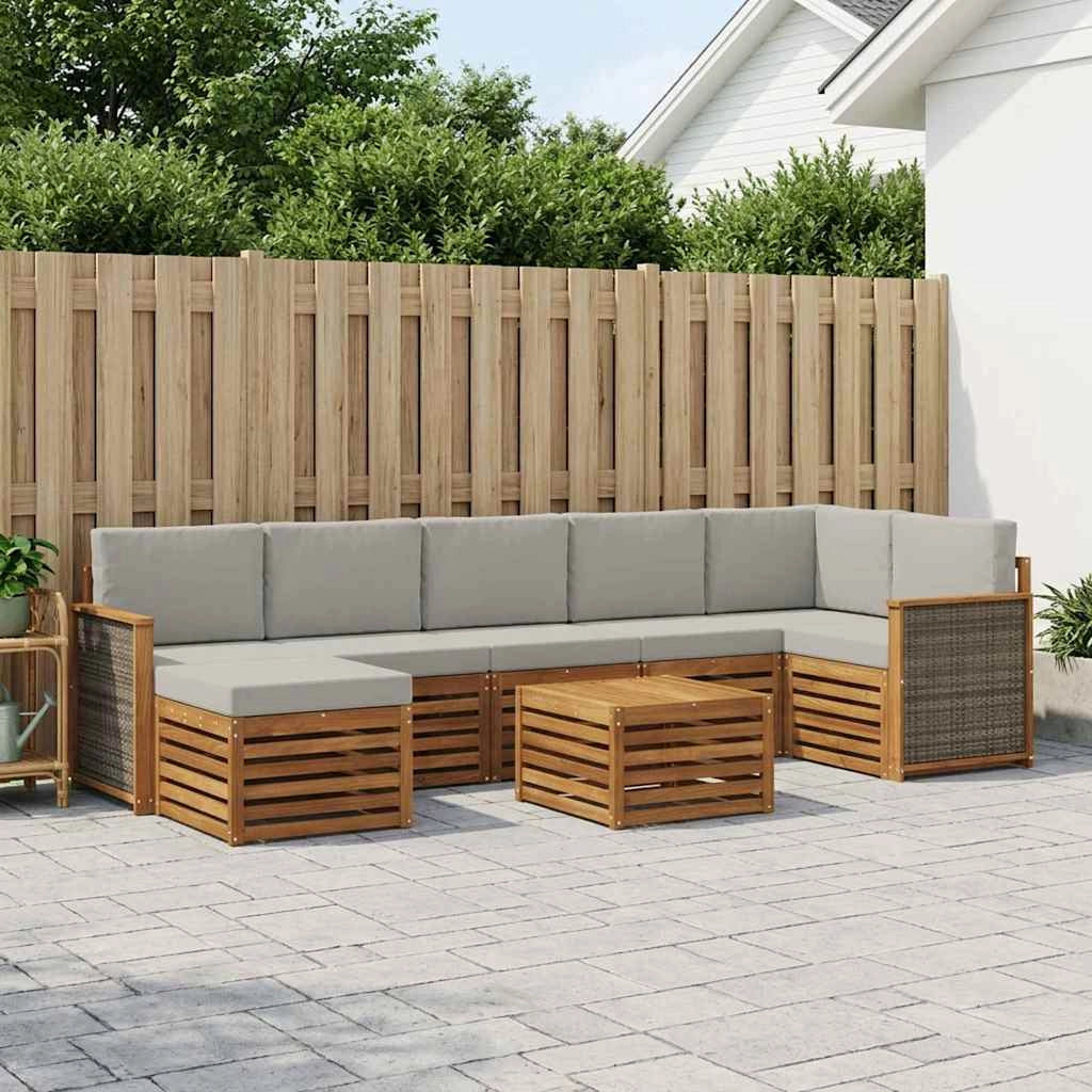 Set di divani da esterno 7 pz Naturale e Grigio Chiaro 3384647