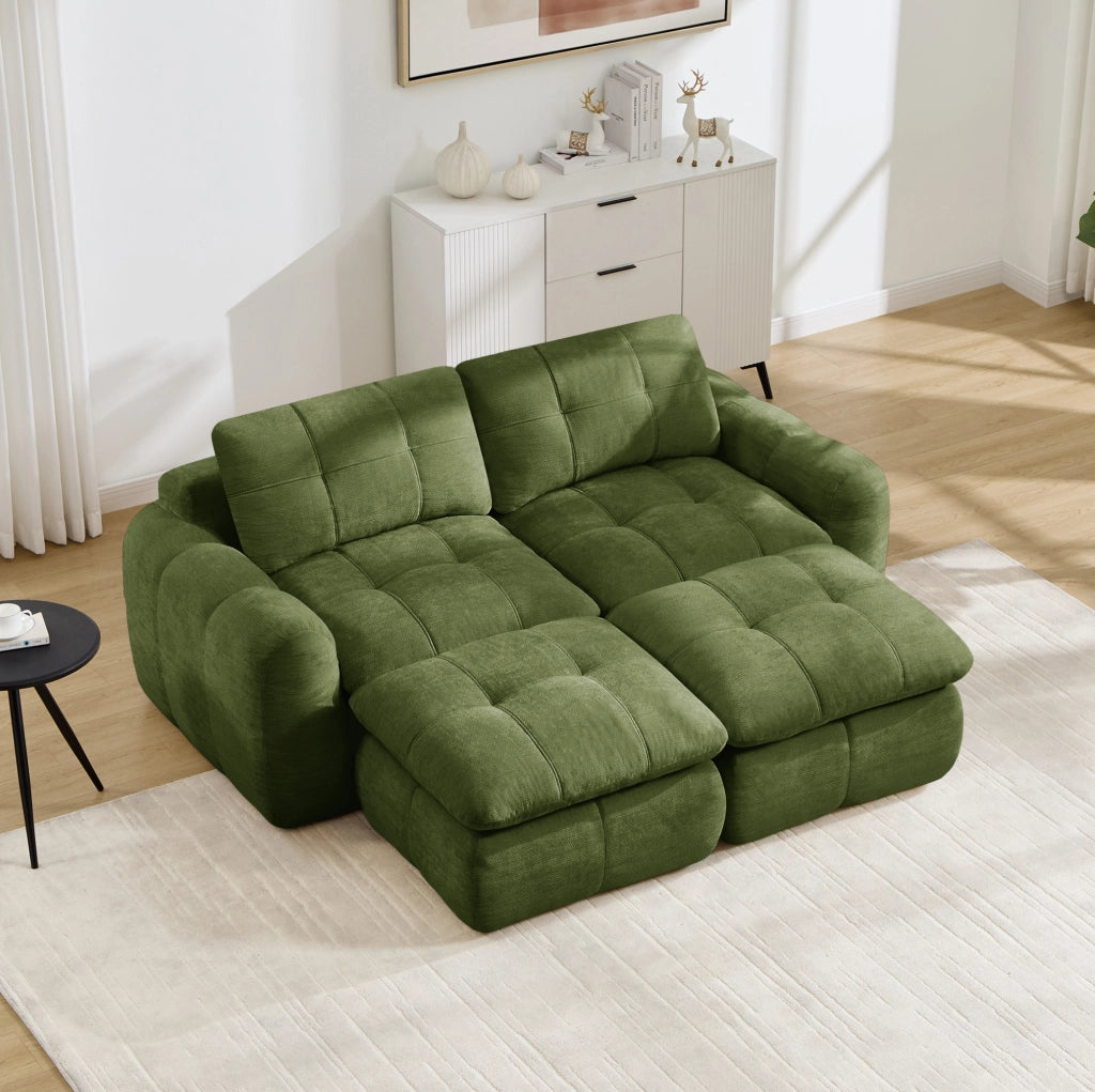 Divano modulare in chenille; 194x160x68 cm; verde