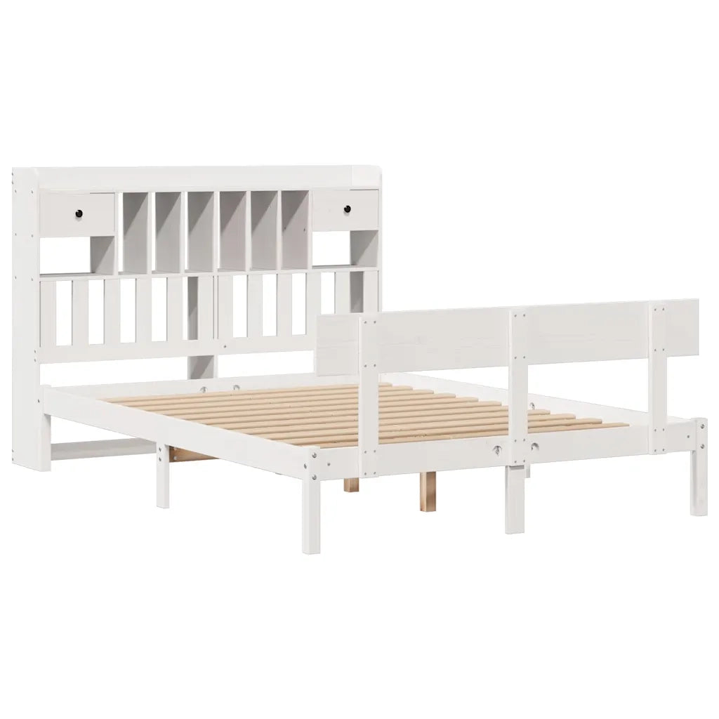 Letto Libreria senza Materasso-Struttura Letto con contenitore Bianco 150x200 cm Legno di Pino 778926