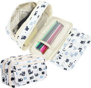 Etui con 4 compartimenti, grande capacità, etui con disegno gatto, adatto per ragazze, adolescenti e scuole, con più dividersi per spazio di archiviazione sufficiente