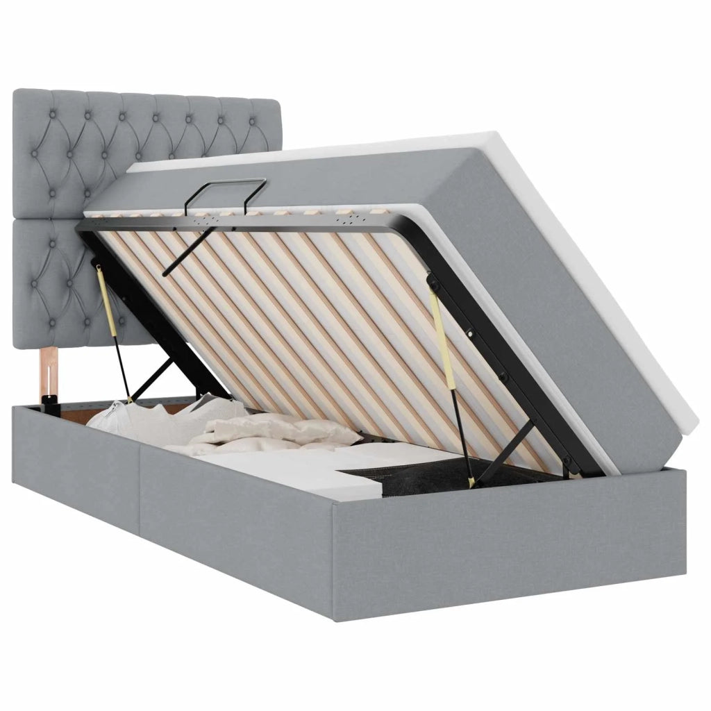 Letto con contenitore e LED con led Grigio chiaro 90 x 190 cm