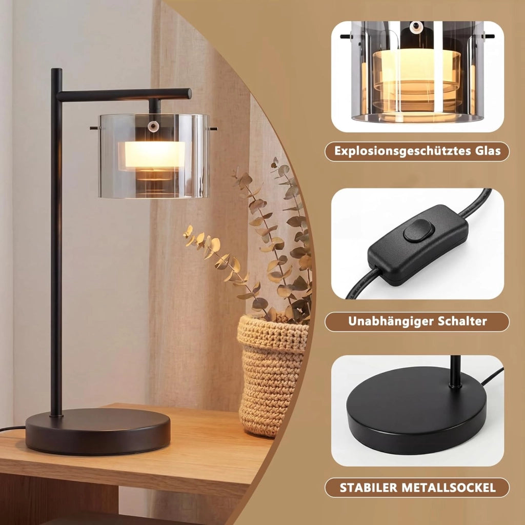 ZMH Lampada da comodino LED 8W 3000K moderna lampada da tavolo in vetro nero per soggiorno camera da letto e ufficio