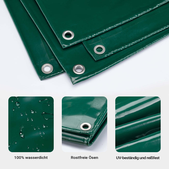 Telone occhiellato verde 3 x 6 m resistente alle intemperie e a raggi UV, impermeabile, robusto telo di protezione in poliestere 650 g/m² con rivestimento in PVC
