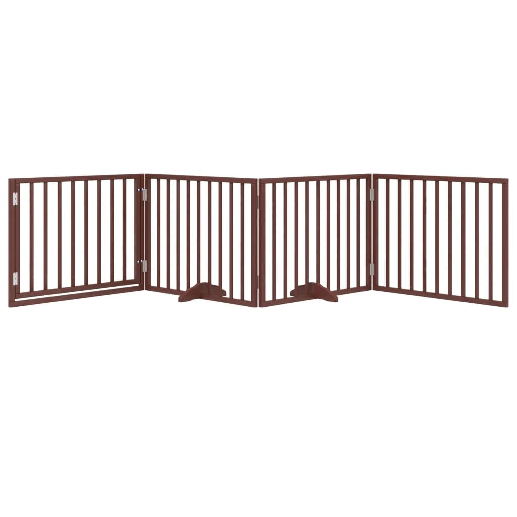 Cancelletto di sicurezza per cani con porta in legno di pioppo a 4 pannelli marrone 02_0023299