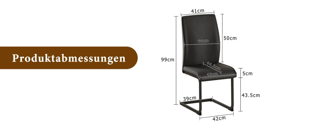 Set di 2 sedie da pranzo nere in similpelle con gambe in metallo, design ergonomico