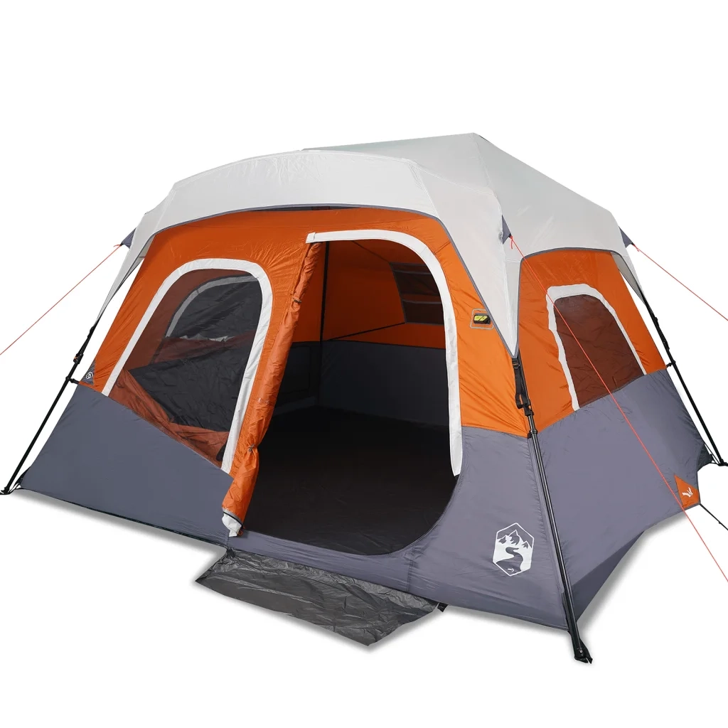 Tenda Famiglia LED 6 Persone-Tenda da campeggio Grigio/Arancione Rilascio Rapido