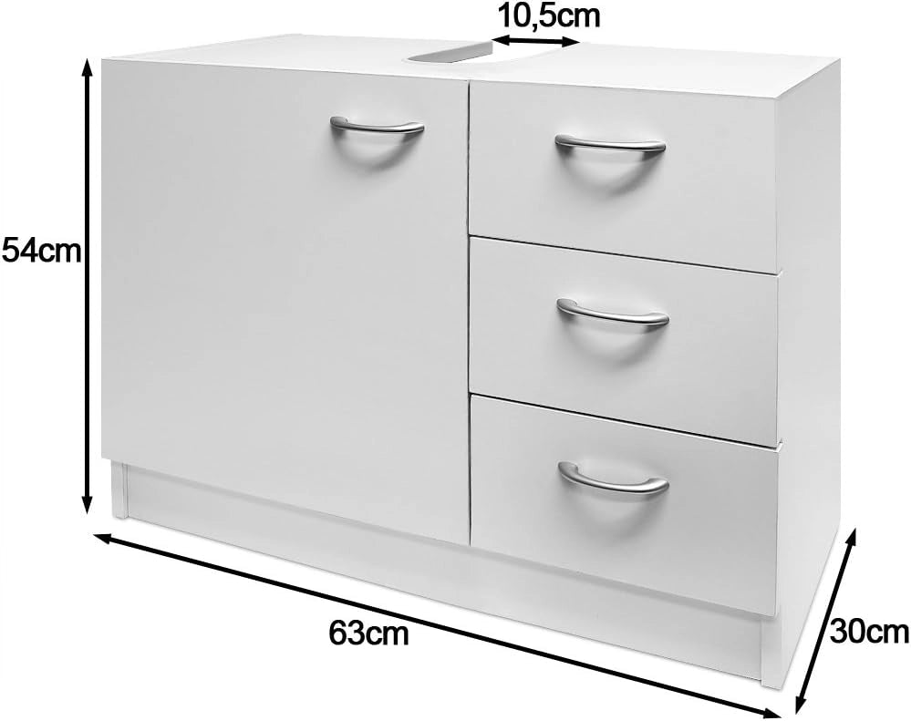 ® Armadietto Sottolavabo 63X54x30 Ripiano con Anta 3 cassetti Mobile da Bagno a Terra Mobiletto Sottolavandino
