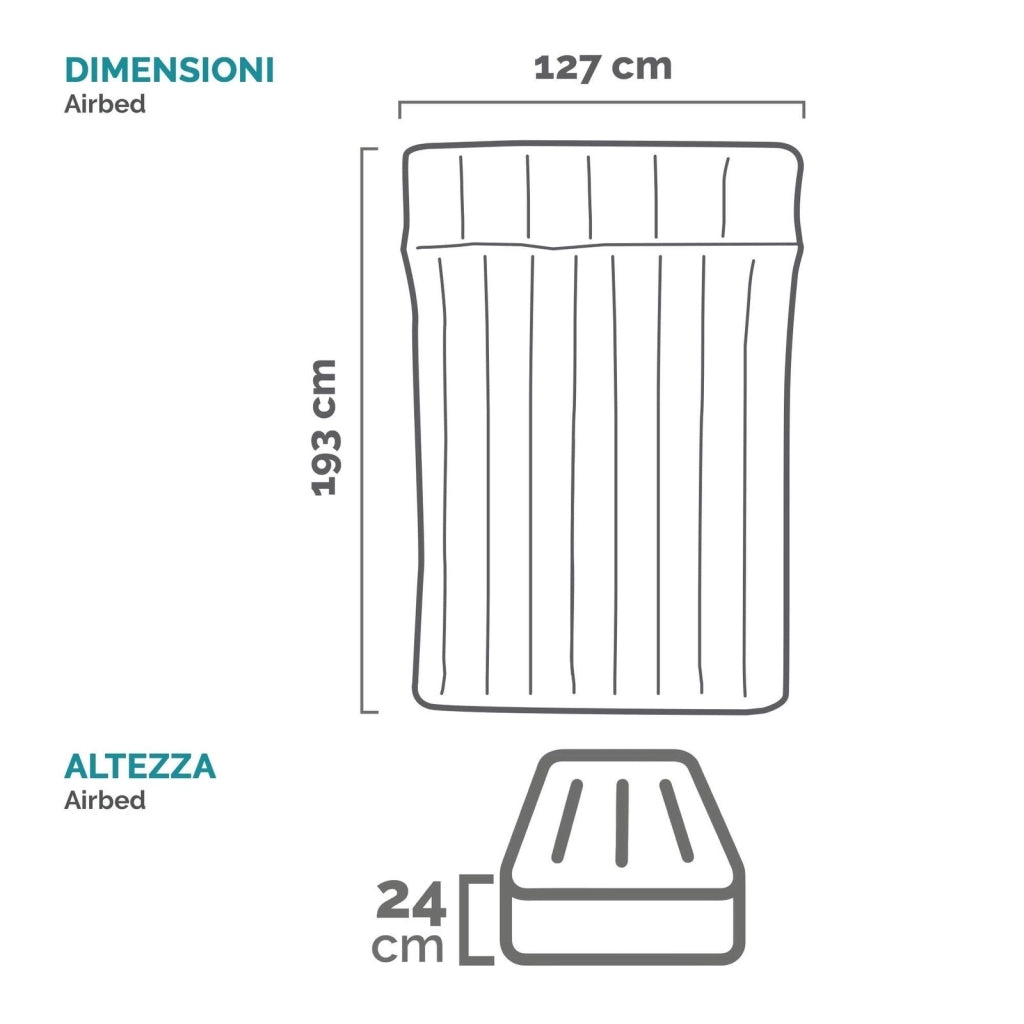 Intex 67999 Materasso Gonfiabile Camping Laminato Matrimoniale 193x127x24 cm Portata 272 Kg colore Blu Grigio