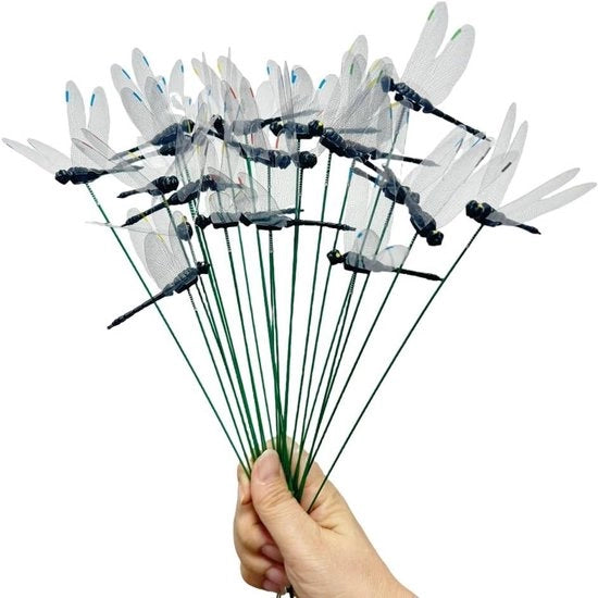 Paline da giardino con manici 3D rimovibili imitanti libellule 10 pollici impermeabili cappe di libellula decorazioni per giardino per esterni giochi di Natale per bambini (25 neri)