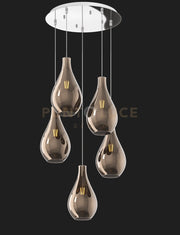 SOSP. CROMO 5 LUCI TONDA VETRI PICCOLI BRONZO 1193CR-S5 TP-BR