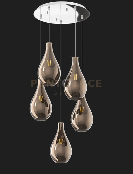 SOSP. CROMO 5 LUCI TONDA VETRI PICCOLI BRONZO 1193CR-S5 TP-BR