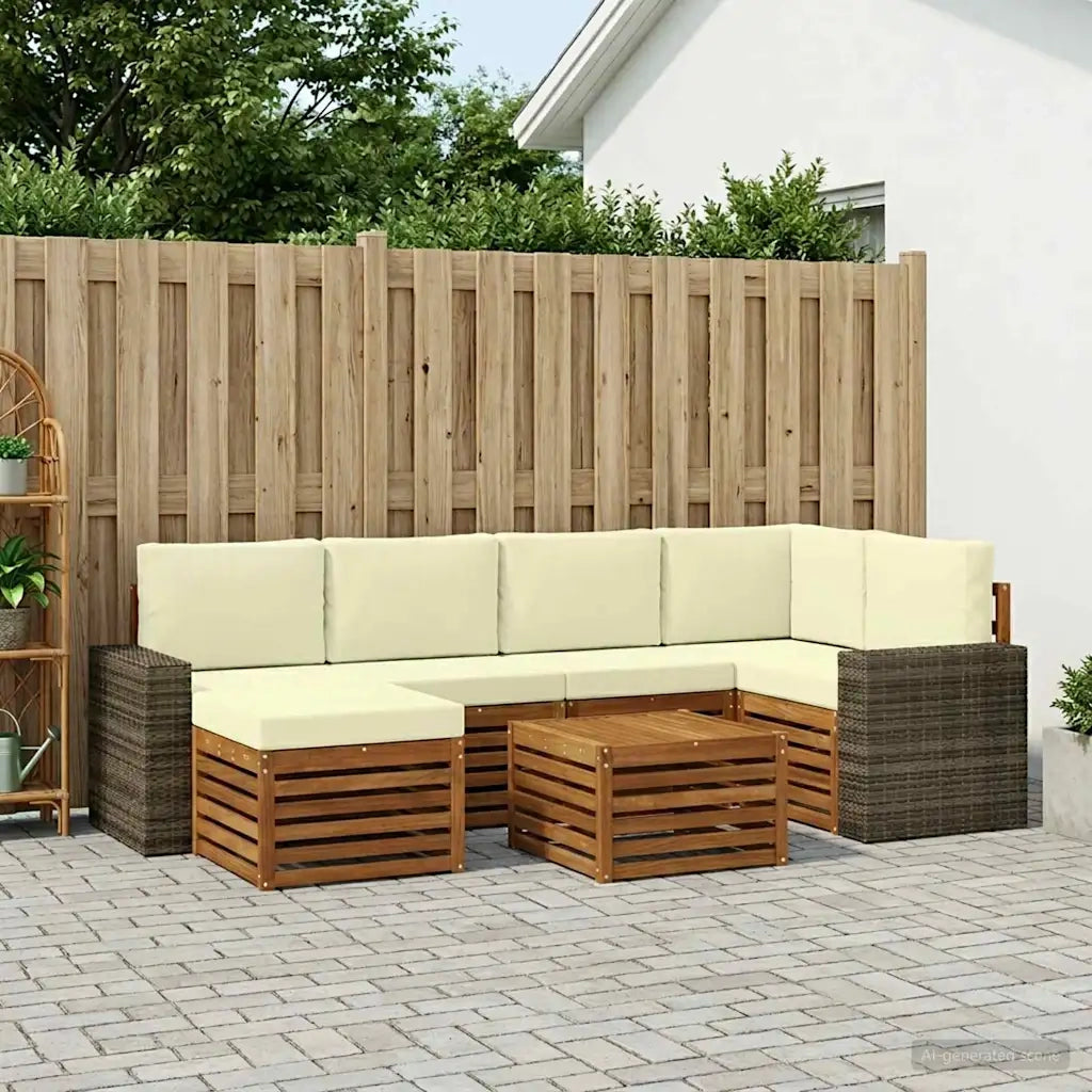 Set divano sezionale con cuscino 7 pcs Naturale e Crema 3384606