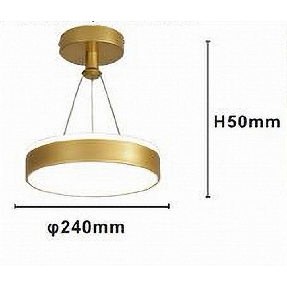 Trade Shop - Lampadario A Sospensione Led 24 Watt Cerchio Tondo Moderno Oro Doppia Luce 50520 -