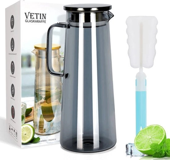 Karaf in vetro, 1,5 litri, karaf in vetro con coperchio, caraffa in vetro di borosilicato, caraffa per acqua, bollitore per tè, caraffa in vetro per bevande DIY, tè, succo