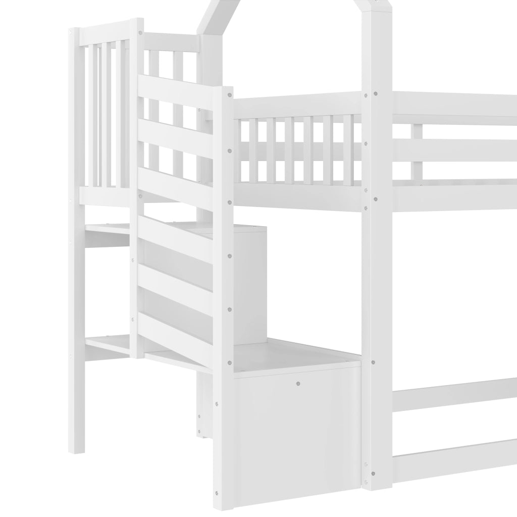 Letto a soppalco per bambini 90x200 cm in legno di pino e MDF, con scivolo e scala contenitore, bianco