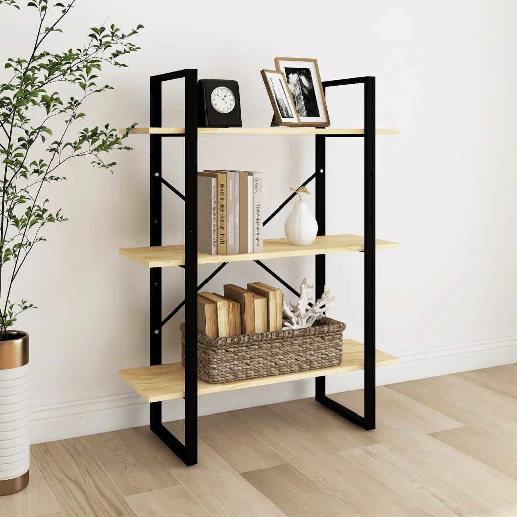 Libreria a 3 Ripiani-Scaffale per Libri-Mobile di Stoccaggio 80x30x105 cm in Legno Massello di Pino