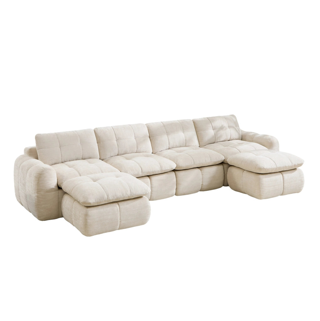 Divano modulare senza struttura in chenille beige; 334 × 160 × 68 cm