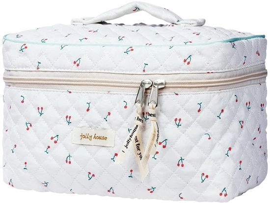 Borse per cosmetici, kit di trucco Coquette, borse per toilette imbottite, grande capacità, cotone - con disegno di fiori per bambini, donne, uomini (cerchio bianco)