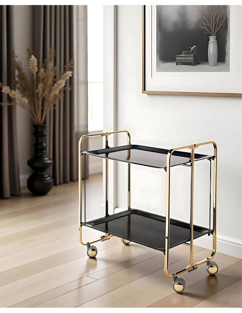 Carrello da cucina pieghevole dorato con ruote BAUHAUS 2 ripiani