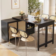 OKWISH Mobile Bar con Anta in Rattan, Cassetto e Ripiani Aperti, Piano Girevole a 360 ed Estensibile, per Cucina