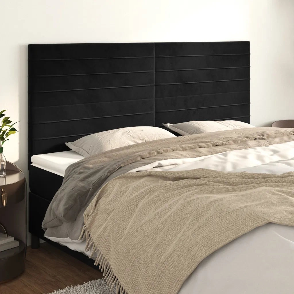 Testiera-Testata-Testiera Decorativa Nera 160x5x118/128 cm Velluto 305389