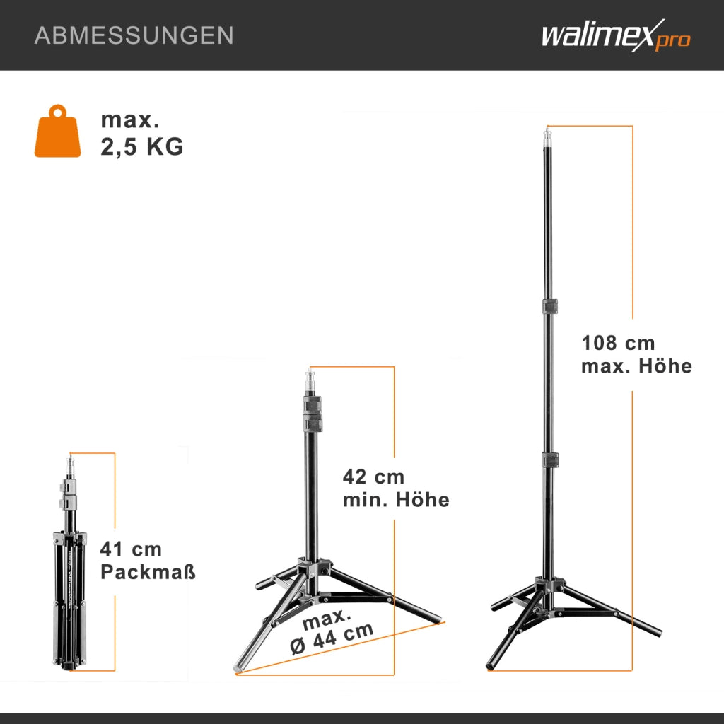 cavalletto fotografico Set 3 stativi per luci con borsa di trasporto, altezza max 256 cm, max 6 kg, per foto e video in studio e outdoor