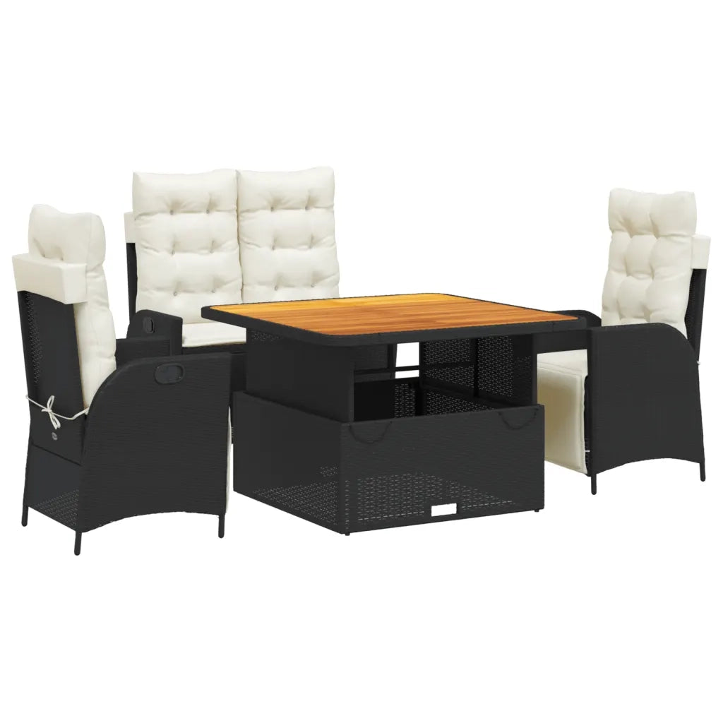 Set da Pranzo da Giardino 4 pz con Cuscini Nero in Polyrattan 3277441