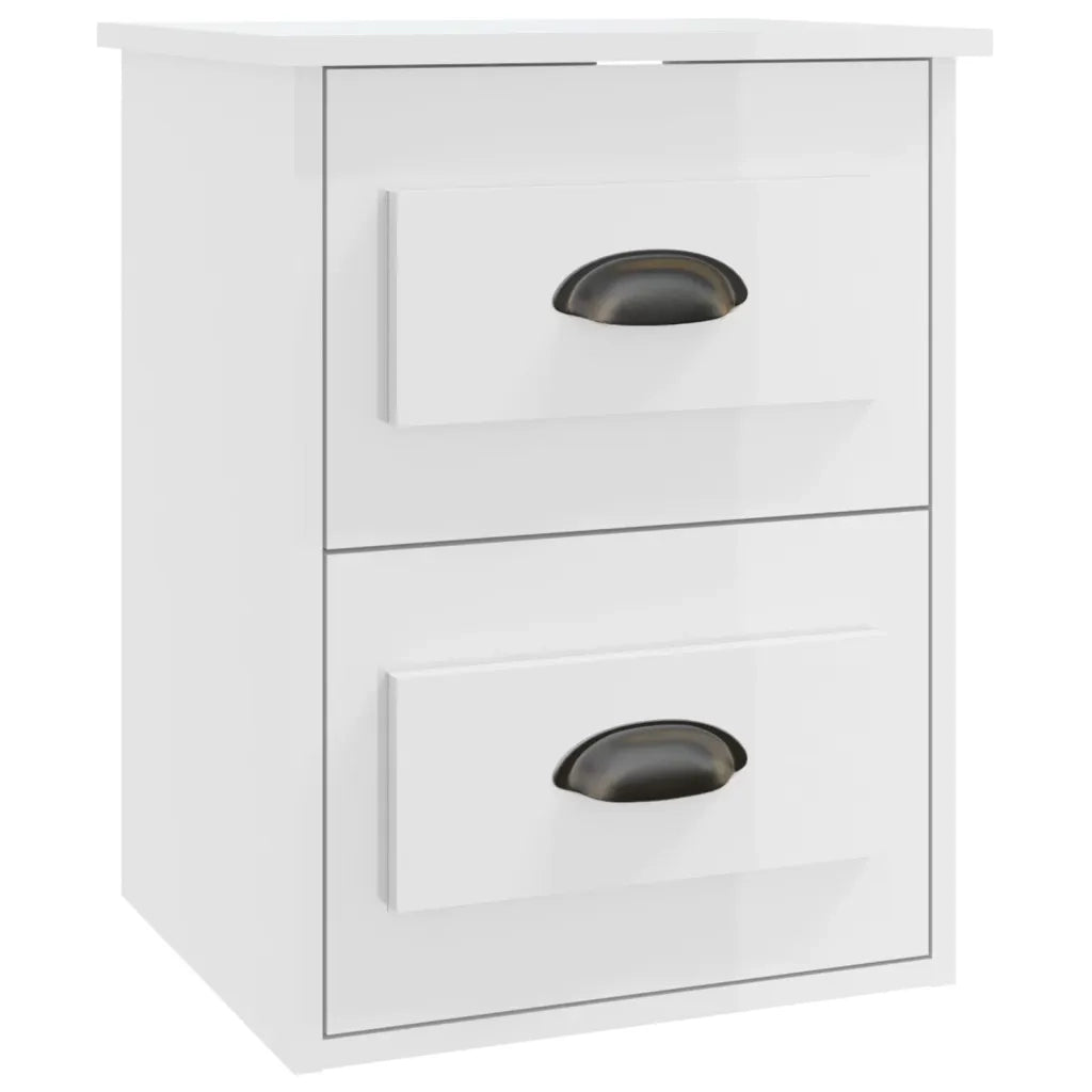 Set di 2 Comodini | Armadio da Notte | Mobiletto da notte a Parete Bianco Lucido 41,5x36x53 cm