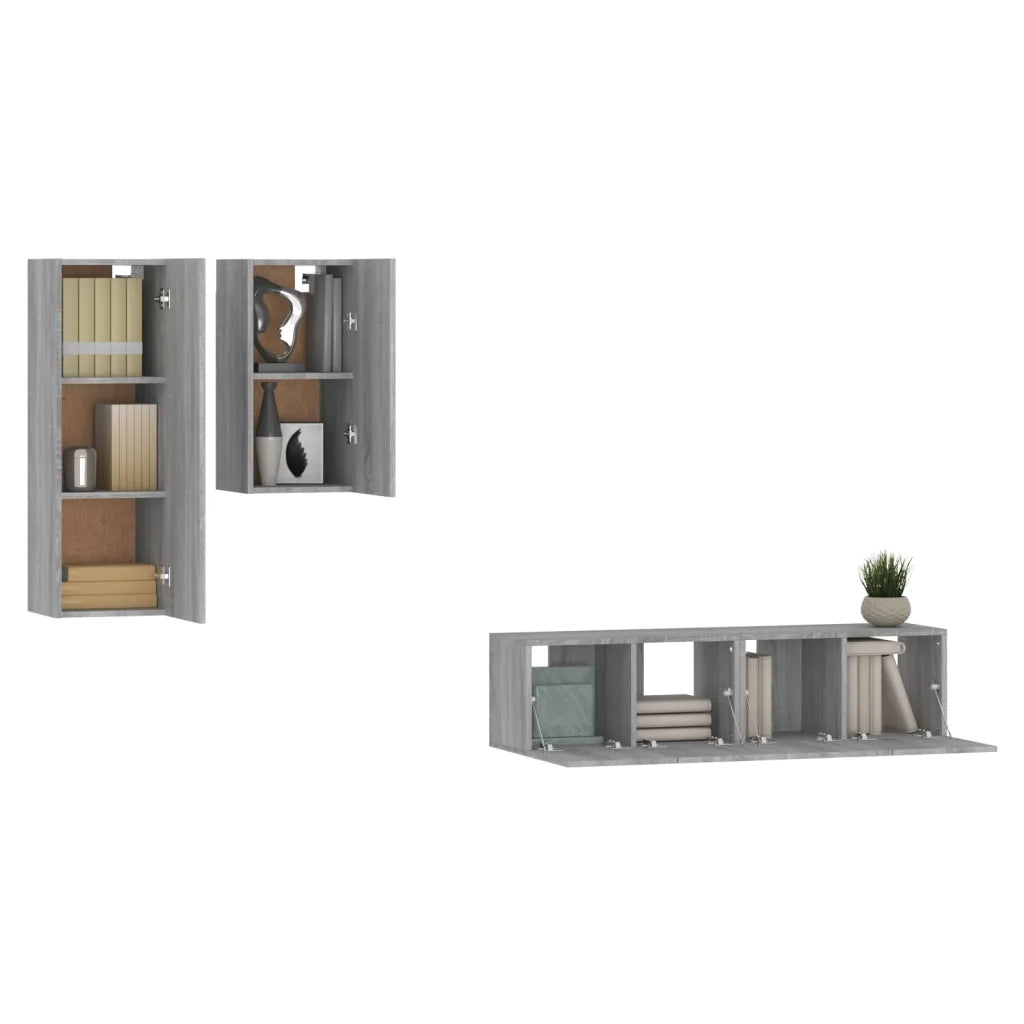 Set di Mobili Porta TV 4 pz Grigio Sonoma in Legno Multistrato cod mxl 26348