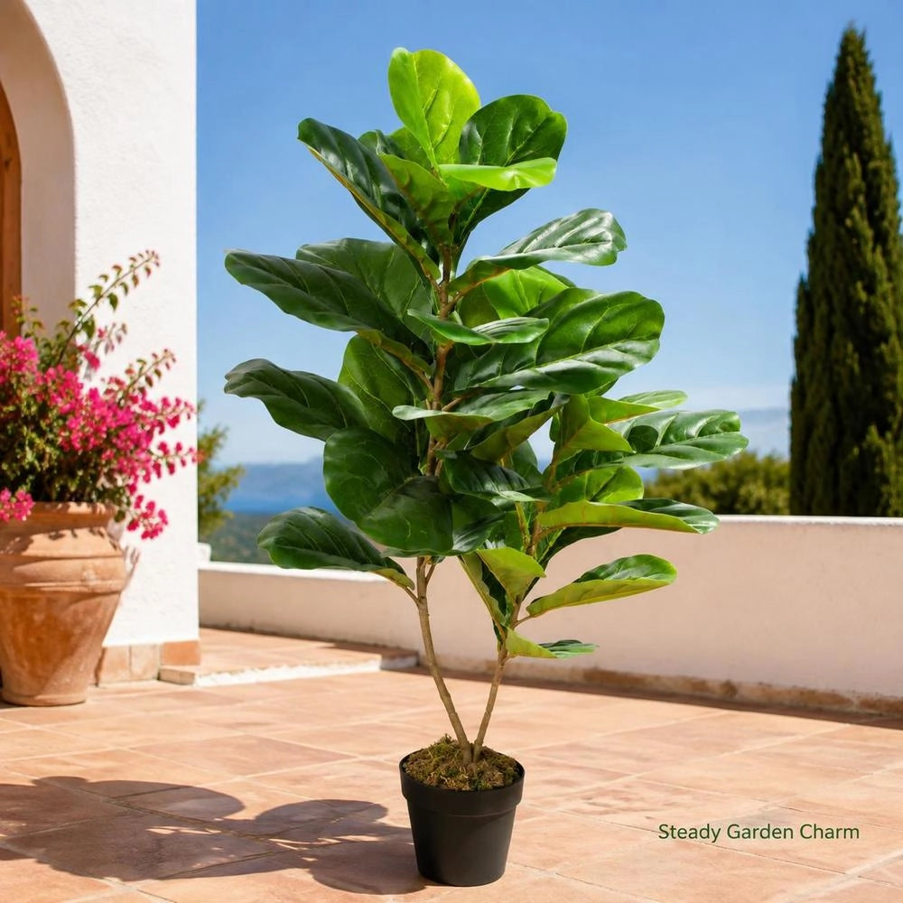 Artificial Fiddle-leaf Fig Plant With Pot, Green, 90 Cm